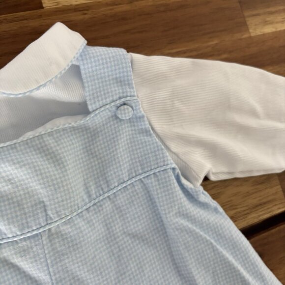 Petit Ami Blue Romper Overalls Style Suit Newborn Peter Pan Collar Heirloom - Picture 5 of 12